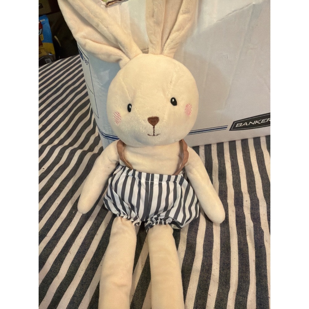 Spark Create Imagine Plush Bunny Rabbit Cream Blue Striped Bloomers Suspenders